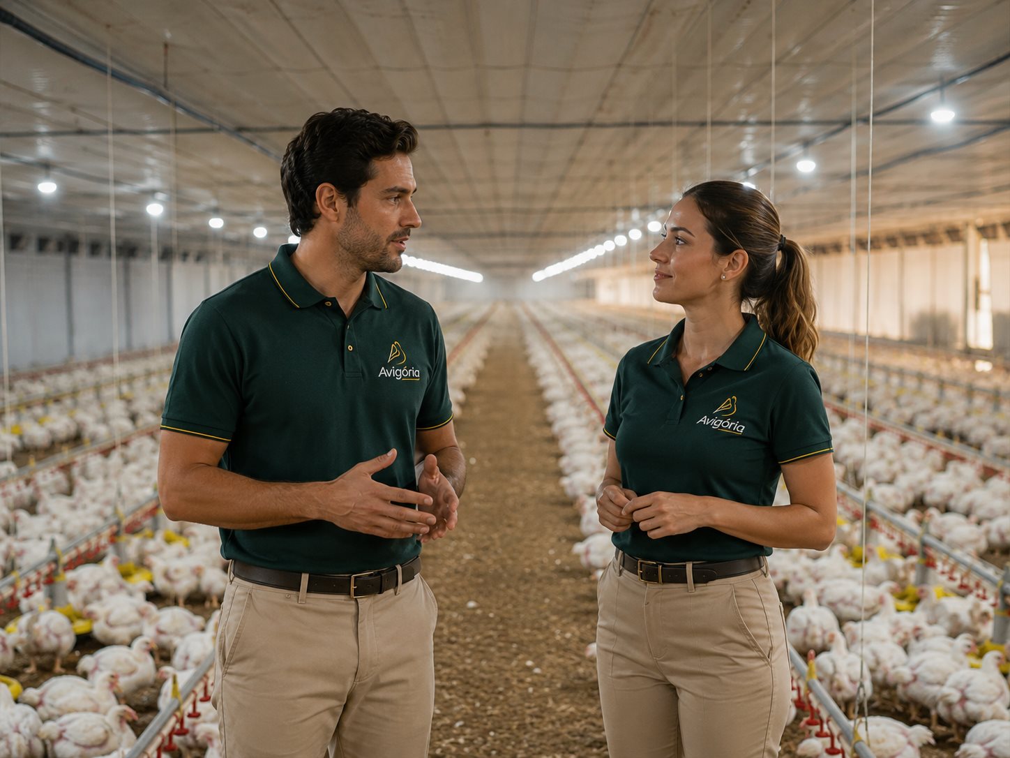 Equipe Aviglória acompanhando a produção dentro do aviário